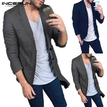 Load image into Gallery viewer, INCERUN Men Blazer Casual Suit Coat Autumn Pockets Long Sleeve Slim Fit Business Thin Outwear Fashion Jacket Classic Coat L-5XL
