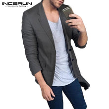 Load image into Gallery viewer, INCERUN Men Blazer Casual Suit Coat Autumn Pockets Long Sleeve Slim Fit Business Thin Outwear Fashion Jacket Classic Coat L-5XL
